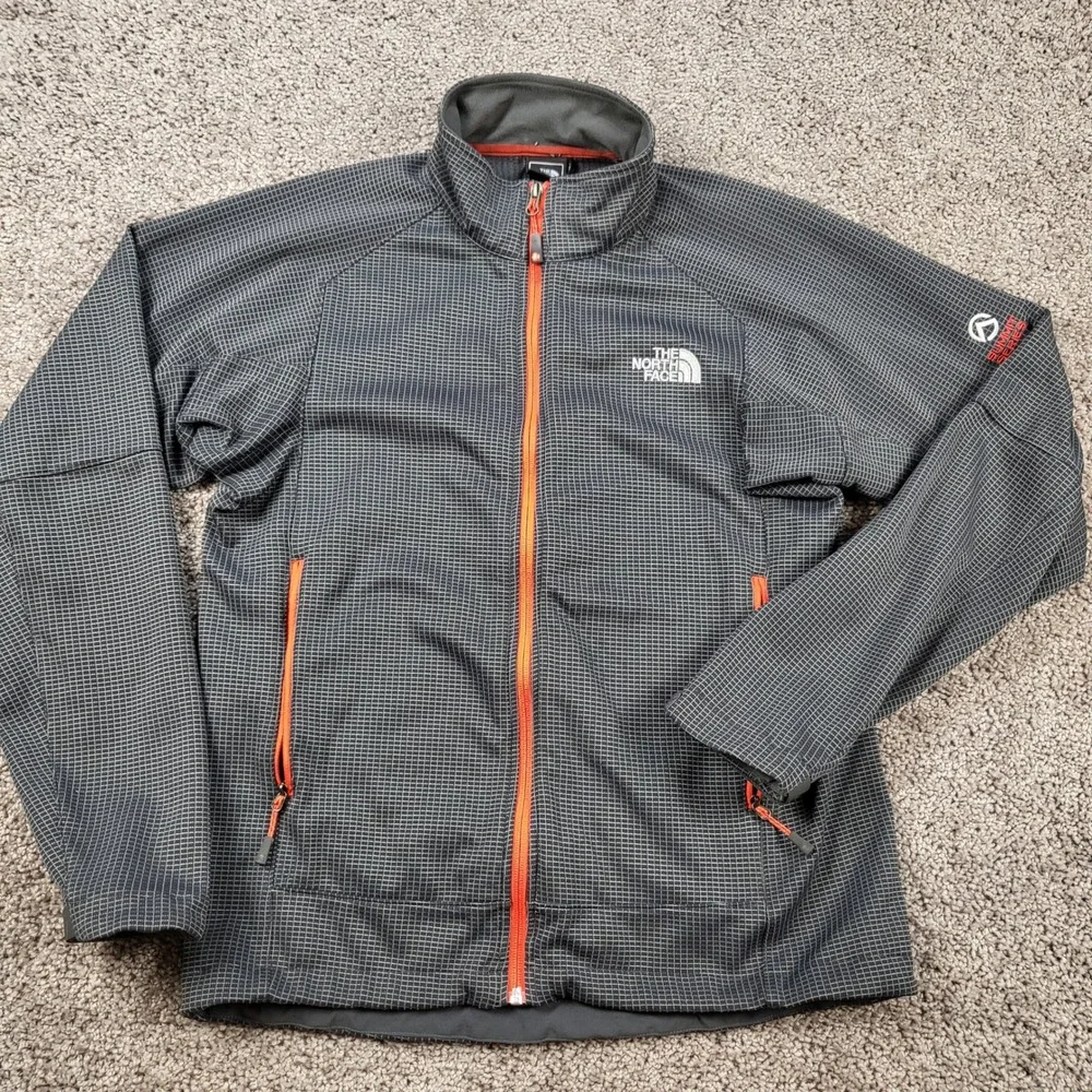 The North Face Summit Series Mens M Grey Orange Grid Fleece Jacket S11‎ AQCM